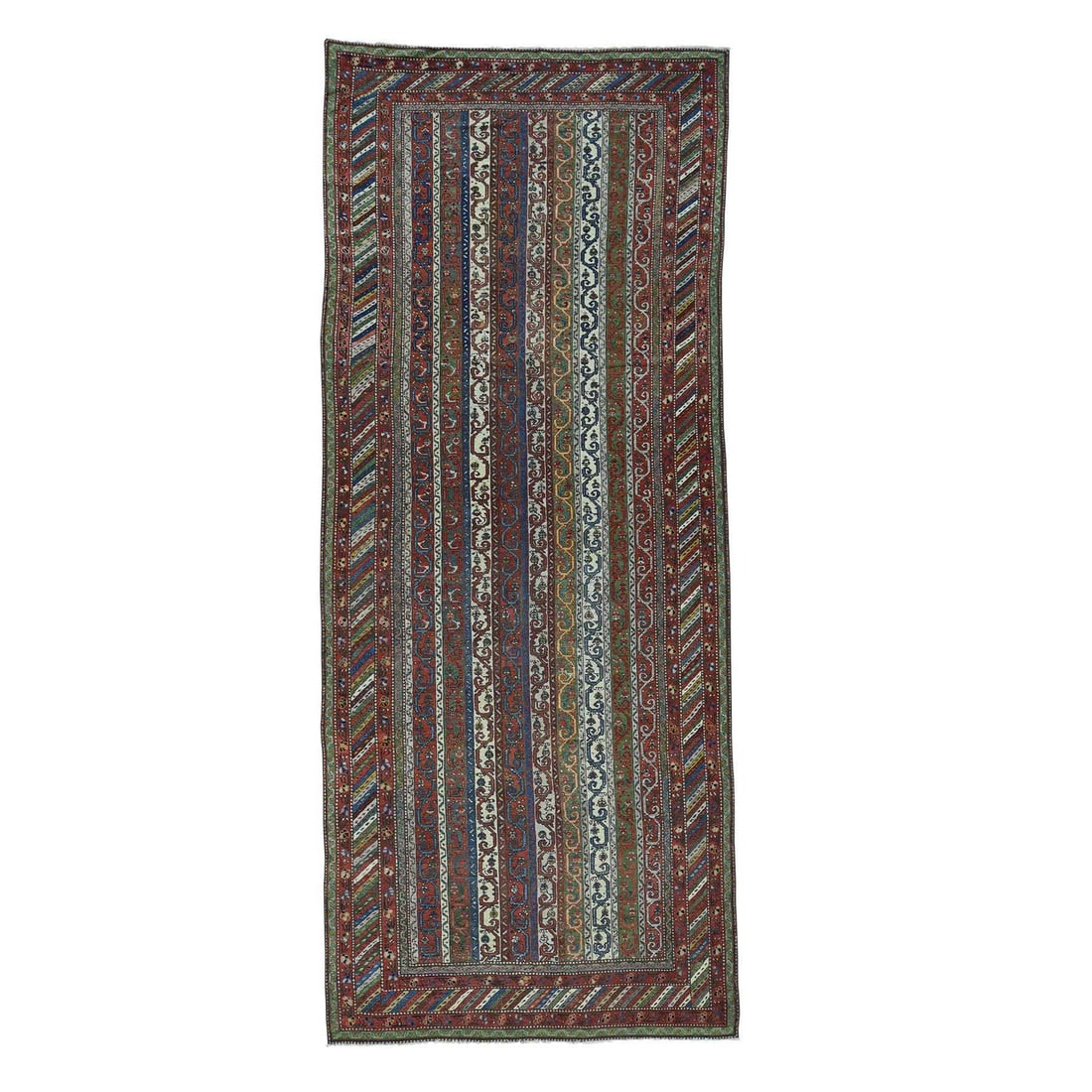 6'5"x15'6" Multicolored Northwest Farsian With Shawl Design Runner Rug: 6'5"x15'6" Multicolored Northwest Farsian With Shawl Design Runner Rug Experience the rich cultural heritage of Turkey with this stunning 6'5"x15'6" hand-knotted Farsian runner rug, boasting a vibrant