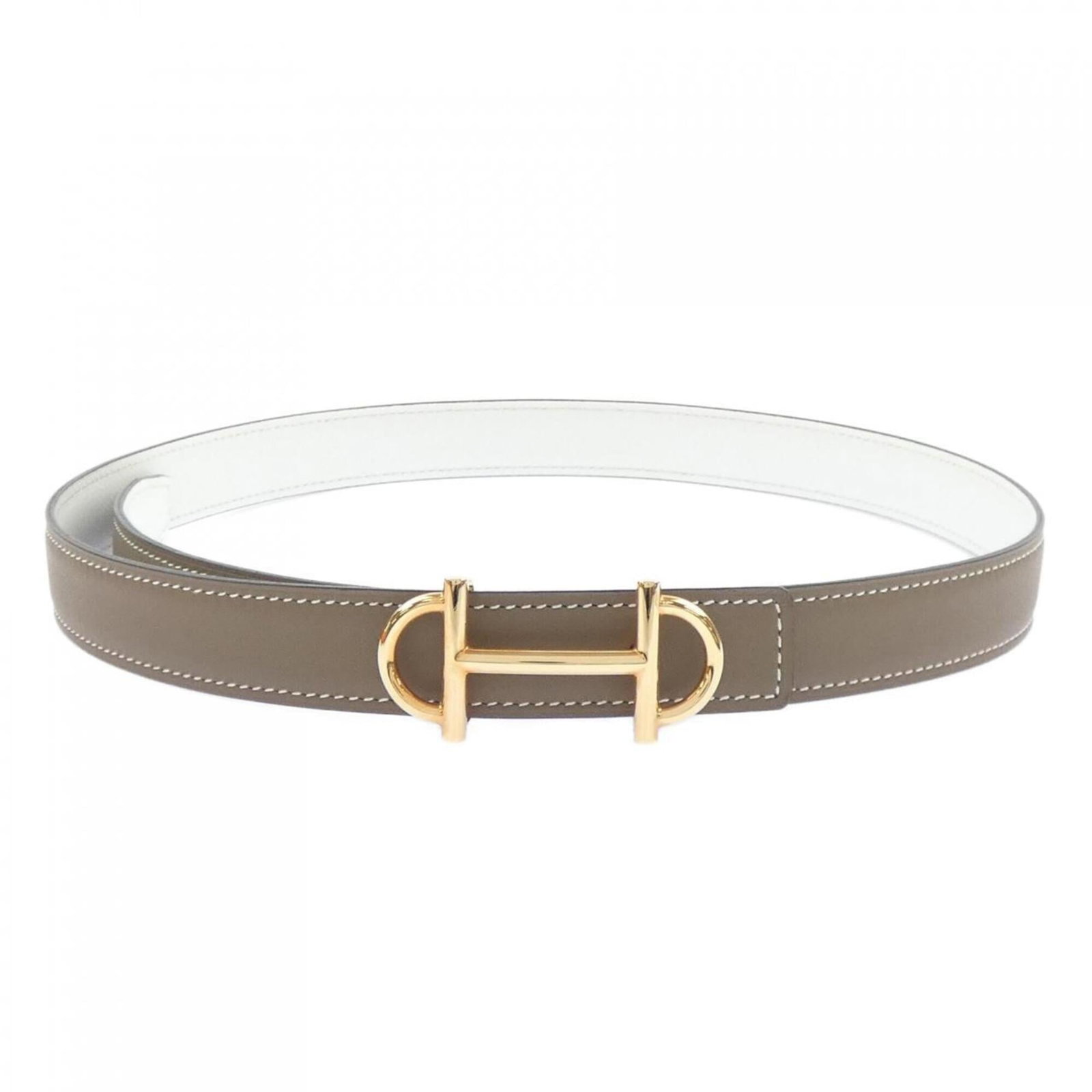 Hermes standard belt: Hermes standard belt A pre-owned Hermes standard belt in a versatile gray and white colorway, offering a timeless and sophisticated touch to any outfit. With its classic design and durable