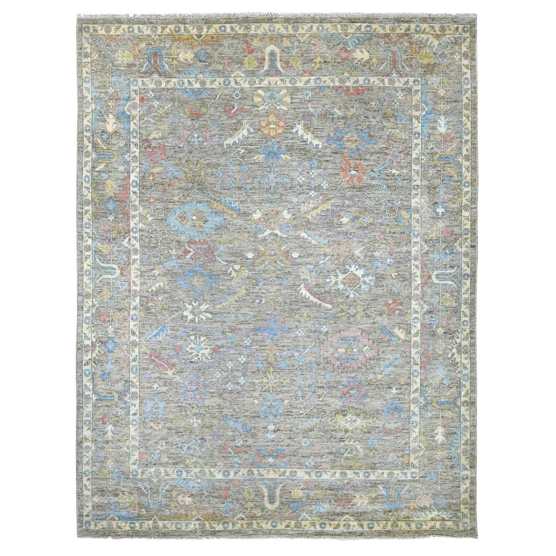 8'1"x10'6" Beaver Brown Hand Knotted Angora Oushak Leaf Design Wool Rug: 8'1"x10'6" Beaver Brown Hand Knotted Angora Oushak Leaf Design Wool Rug Experience the rich beauty of Afghan craftsmanship with this stunning 8'1"x10'6" Beaver Brown Hand Knotted Angora Oushak Leaf