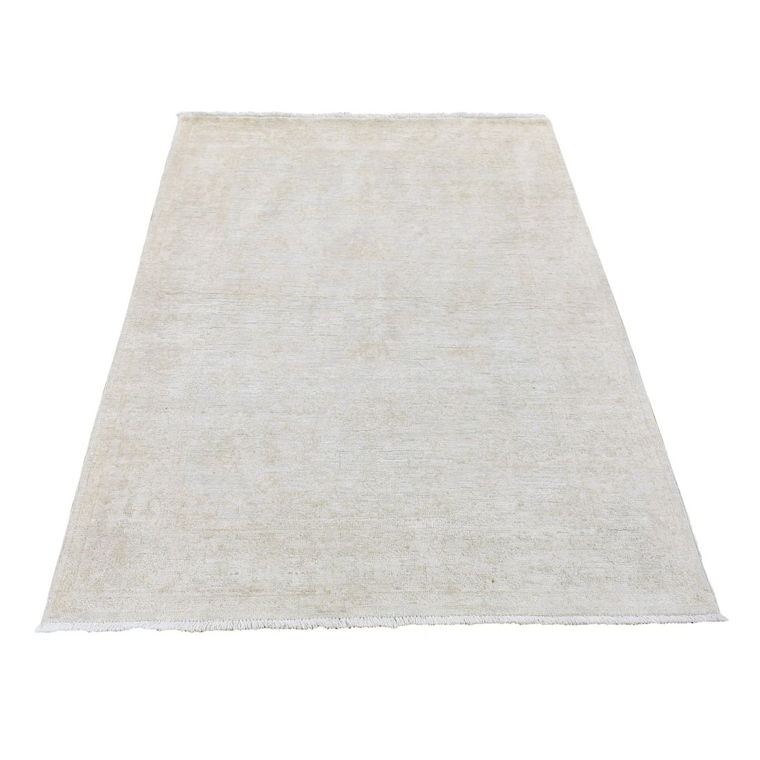 3'9"x5'8" Ivory Wool Natural Dyes Hand Knotted White Wash Peshawar Rug (1 of 6)