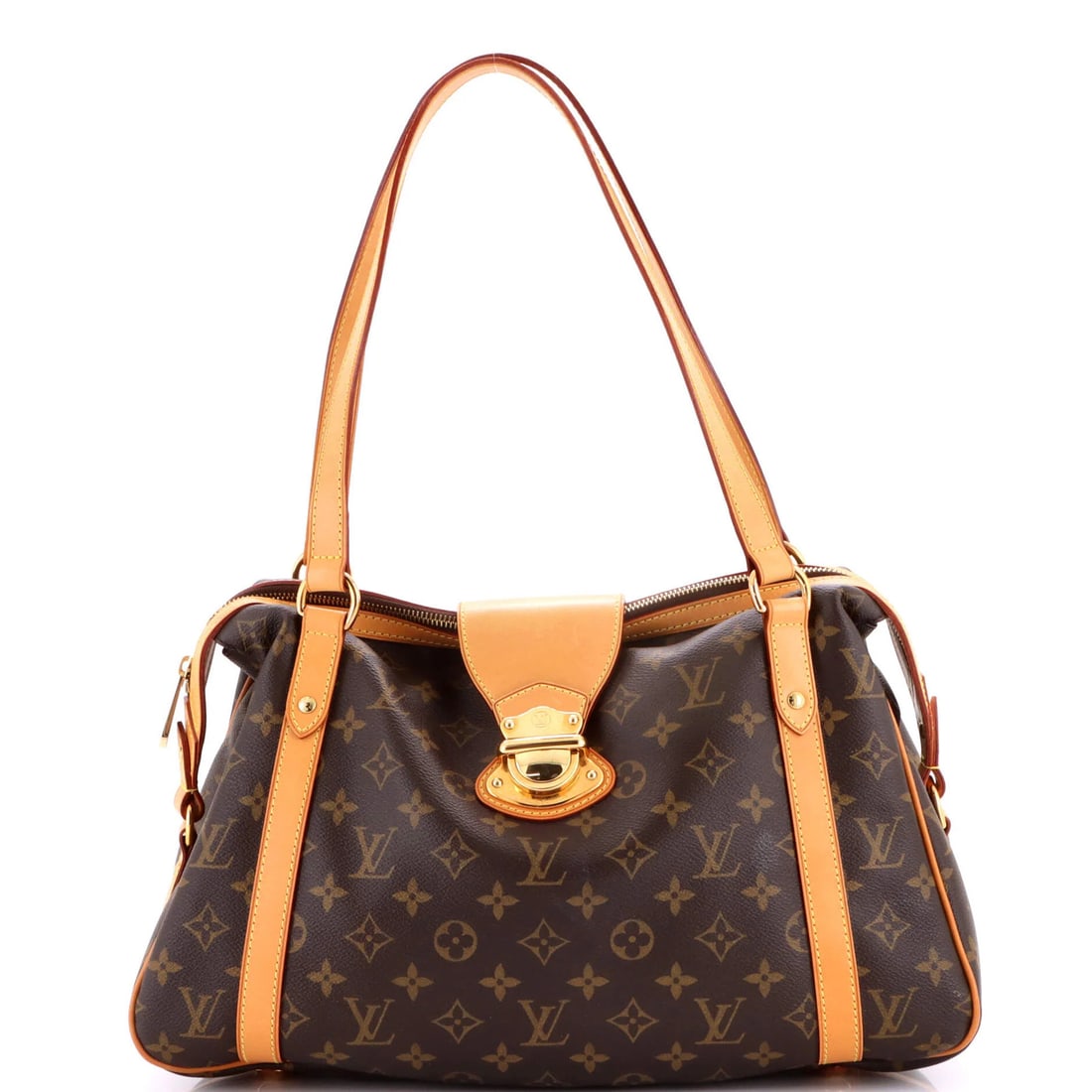 Louis Vuitton Stresa Monogram Canvas Handbag: Louis Vuitton Stresa Monogram Canvas Handbag Experience the iconic style of Louis Vuitton with this stunning Stresa Monogram Canvas Handbag, boasting its signature brown canvas exterior and gold hardw
