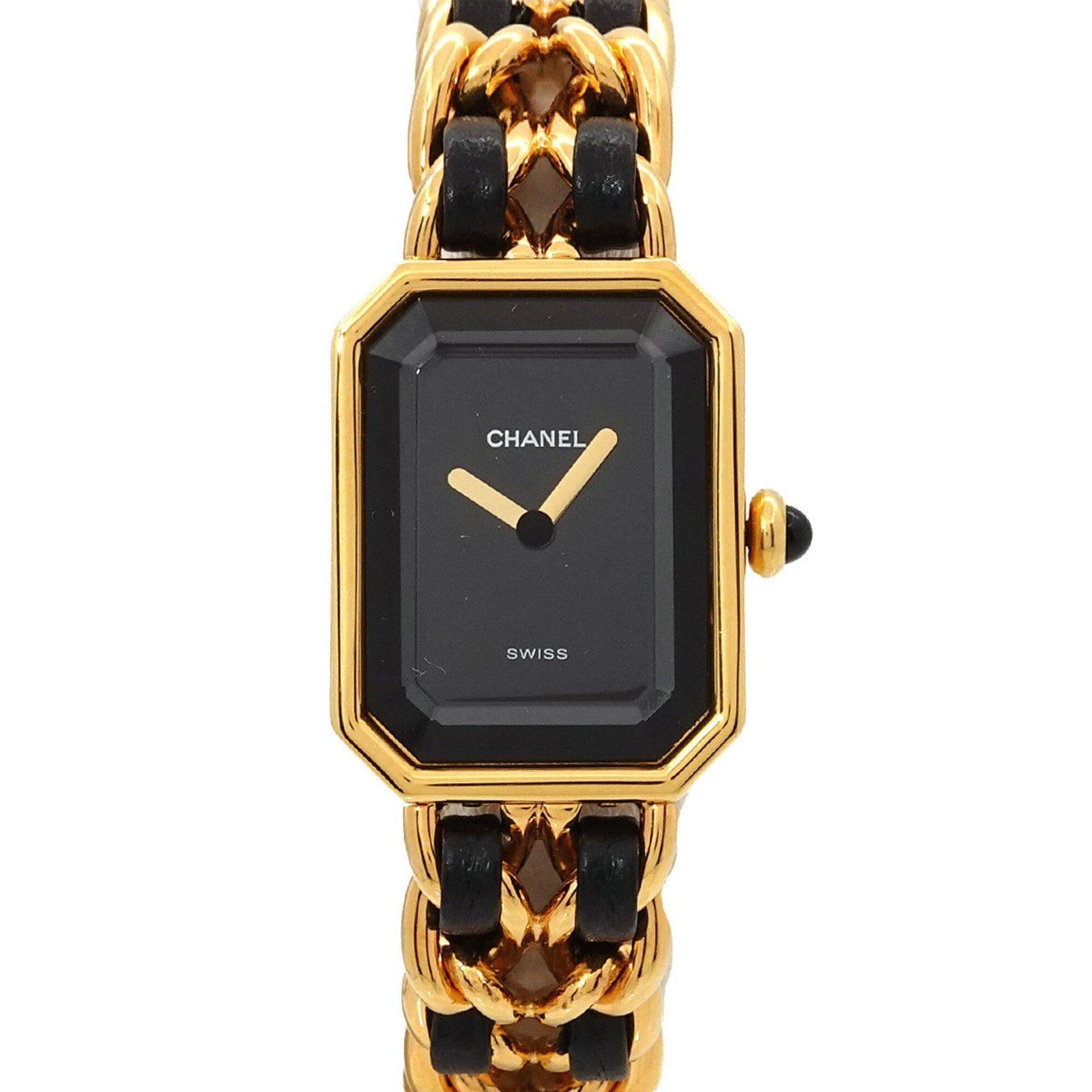 Chanel Wristwatch: Chanel Wristwatch A sleek and sophisticated Chanel wristwatch, this 20mm gold plated timepiece boasts a classic black dial and elegant leather band, perfect for adding a touch of luxury to any