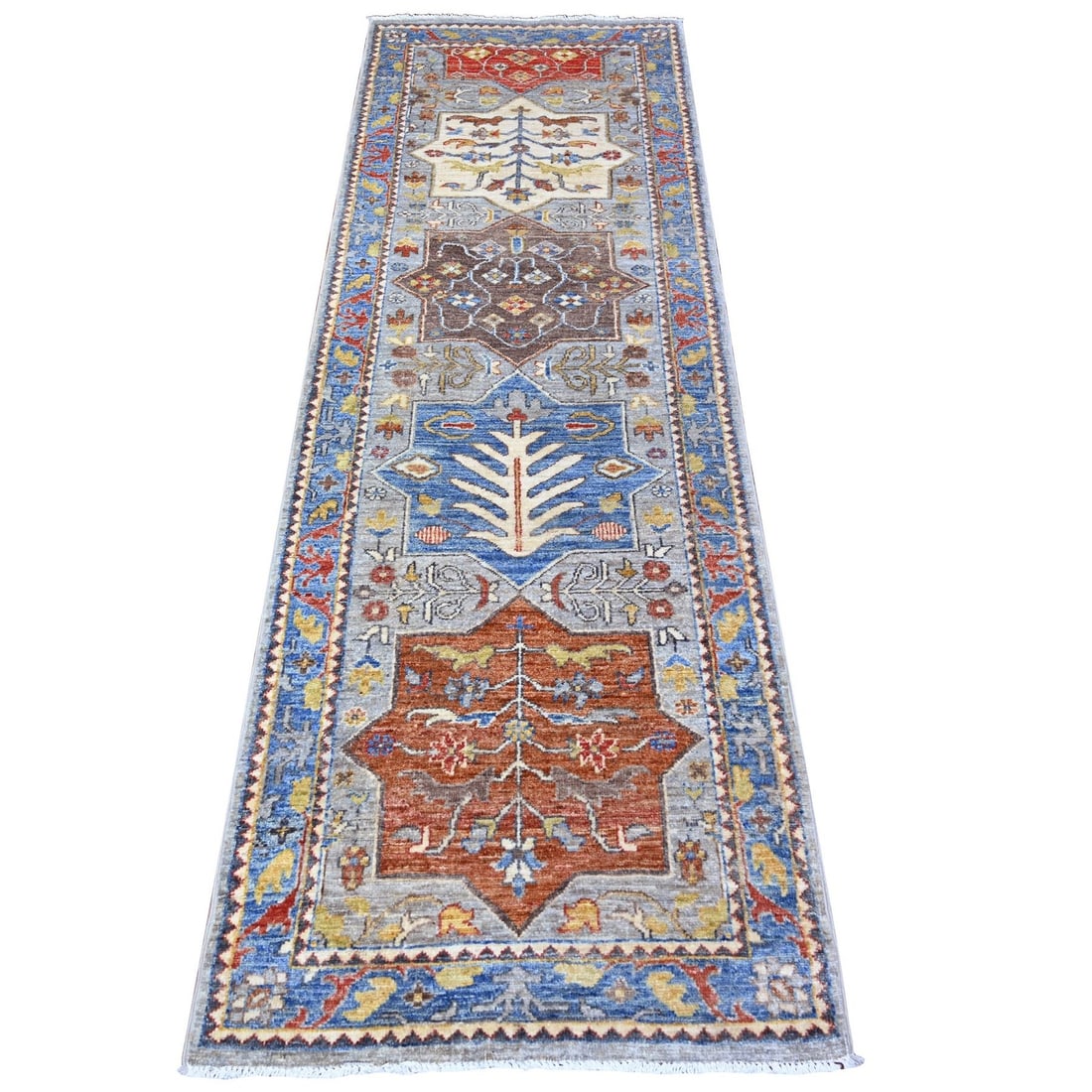 2'6"x7'9" Gray Fine Aryana Caucasian Ashtafa Hand Knotted Oriental Rug: 2'6"x7'9" Gray Fine Aryana Caucasian Ashtafa Hand Knotted Oriental Rug Experience the timeless beauty of an Afghan hand-knotted rug, expertly crafted from soft wool and rich in traditional Oriental