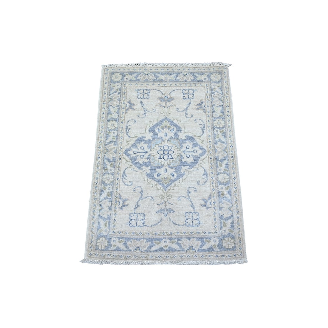 1'10"x3' White Pure Wool White Wash White Hand Knotted Mat Oriental Rug: 1'10"x3' White Pure Wool White Wash White Hand Knotted Mat Oriental Rug Experience the rich beauty of traditional Afghan craftsmanship with this stunning 1'10"x3' hand-knotted wool rug, expertly