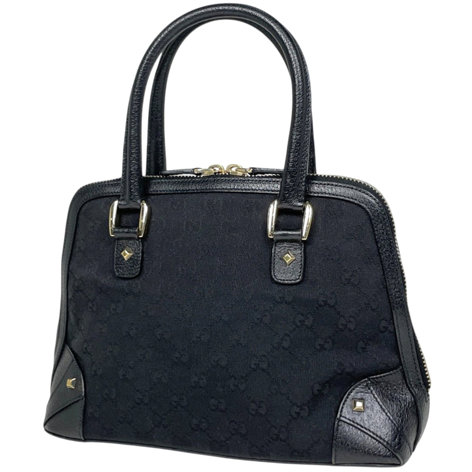 Gucci Handbag Gg Canvas, Leather: Gucci Handbag Gg Canvas, Leather A sleek and sophisticated Gucci handbag, this black canvas and leather GG-embossed bag boasts the iconic brand's signature style with its timeless design and premium