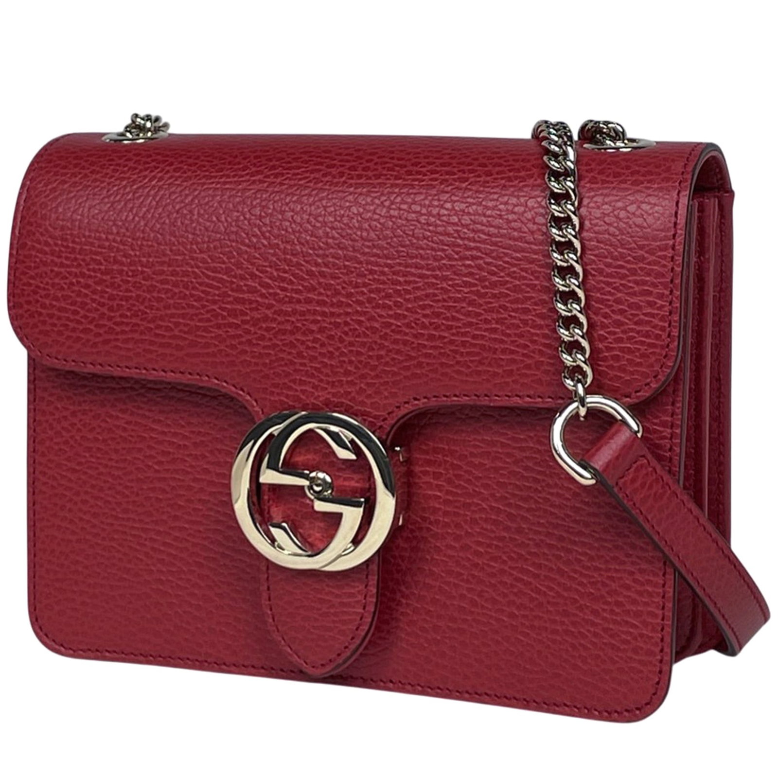 Gucci Leather Shoulder Bag: Gucci Leather Shoulder Bag A vibrant red Gucci leather shoulder bag, perfect for adding a pop of color to your daily routine. With its classic design and high-quality materials, this stylish bag is