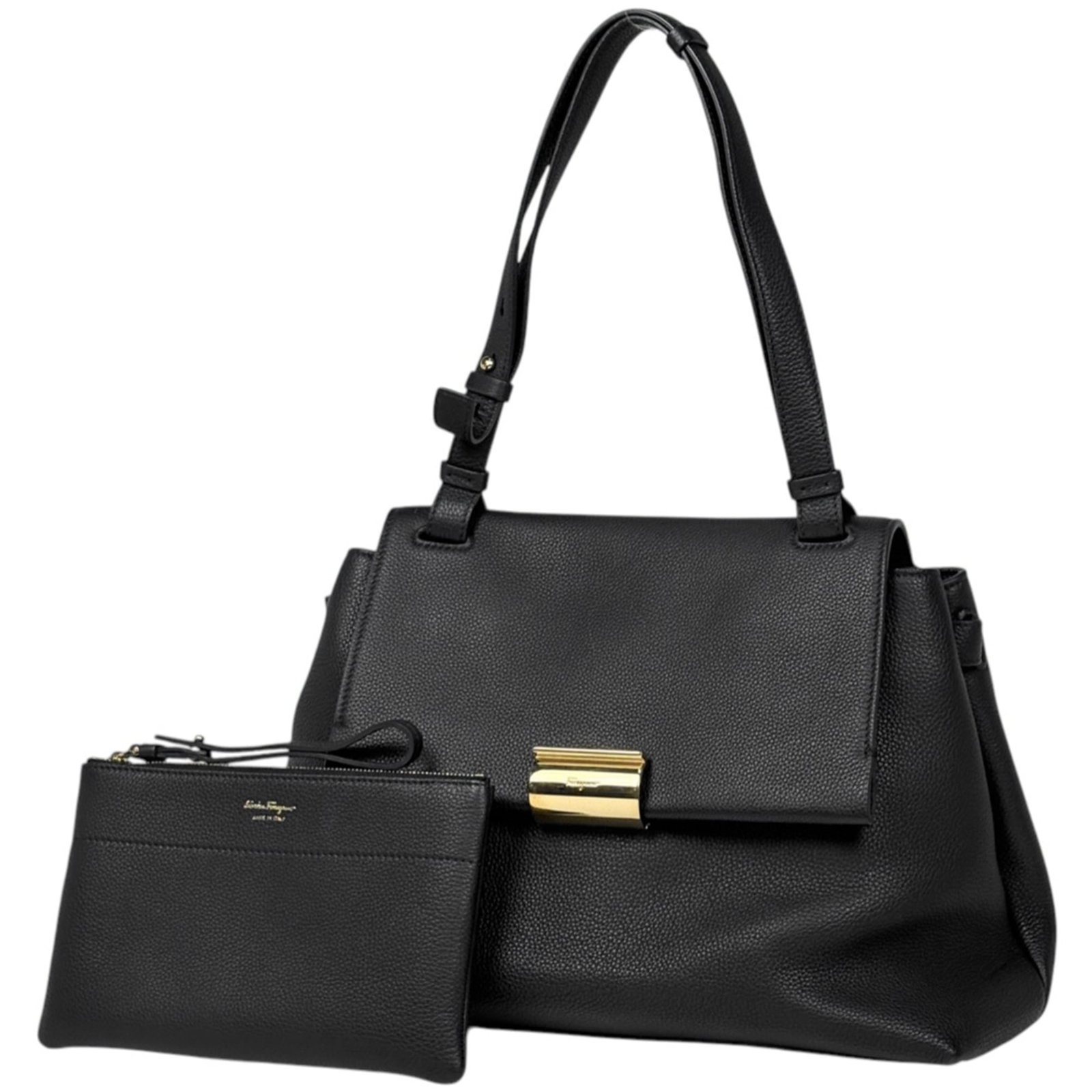 Salvatore Ferragamo Handbag, Pouch, Shoulder Bag Leather: Salvatore Ferragamo Handbag, Pouch, Shoulder Bag Leather A sleek and sophisticated Salvatore Ferragamo leather shoulder bag, perfect for adding a touch of luxury to any outfit. With its classic design