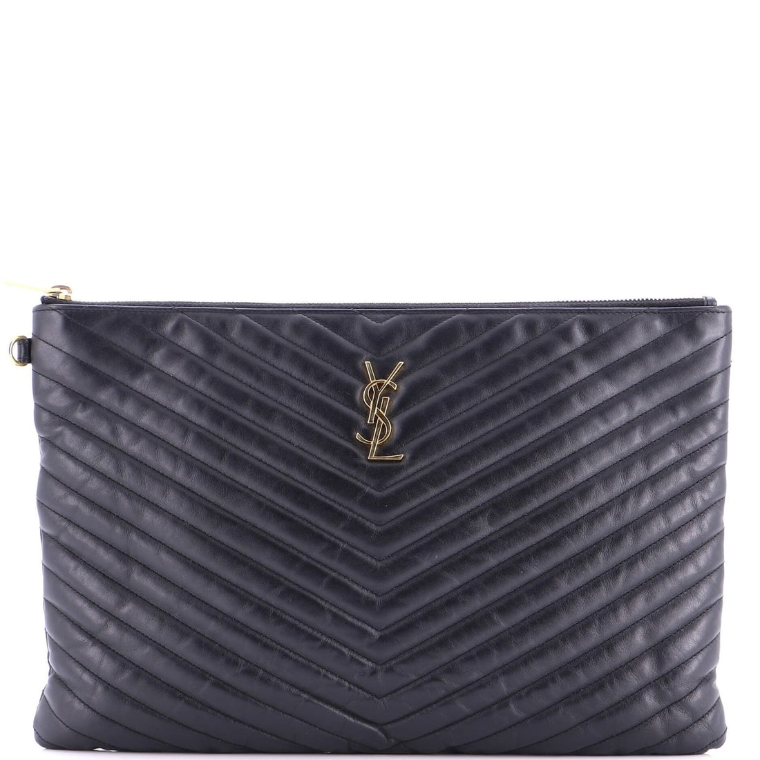 Saint Laurent Large Leather Chevron Matelasse Classic Wristlet Pouch (1 of 8)