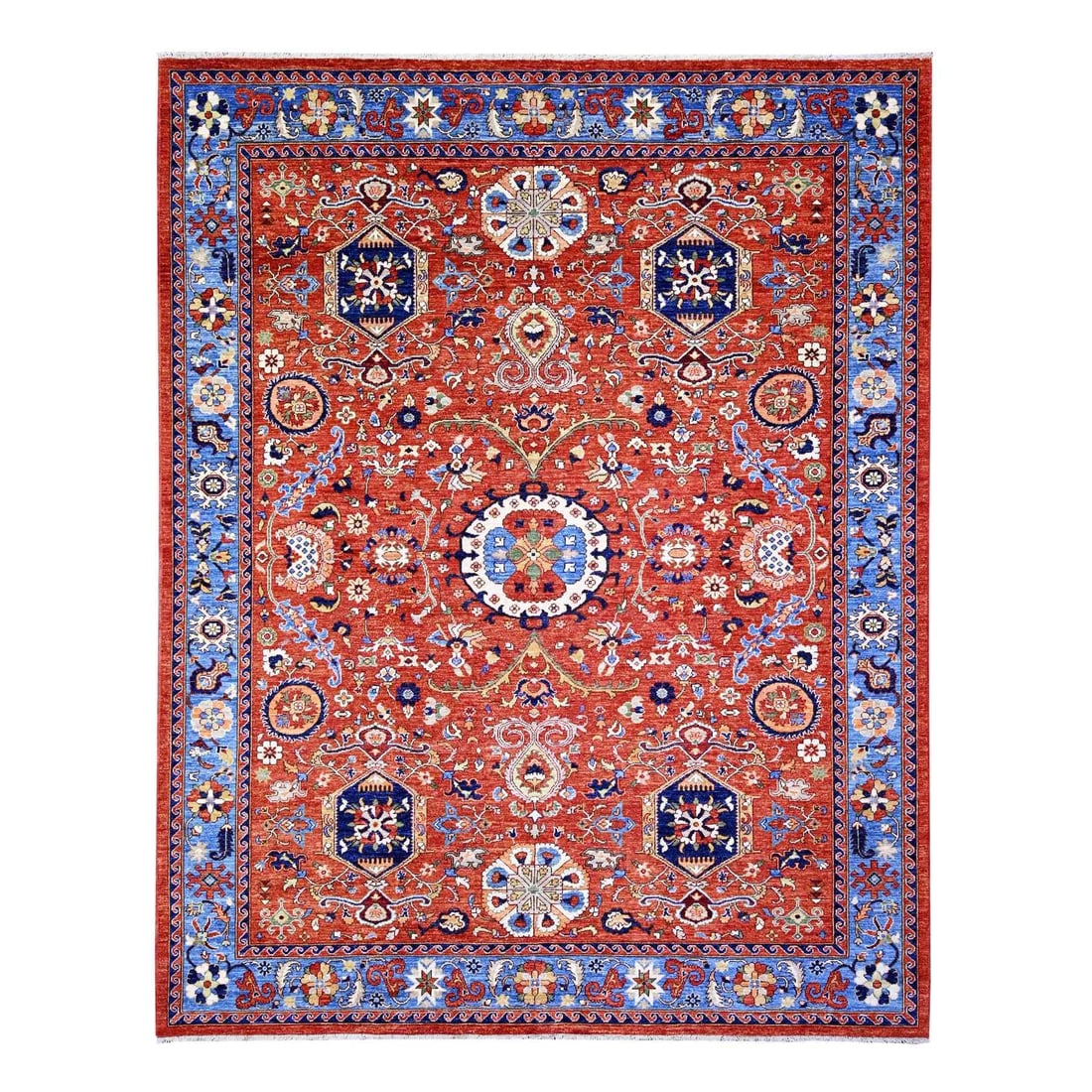 8'2"x10'1" Prismatic Red Wool Hand Knotted Afghan Ersari Oriental Rug (1 of 12)