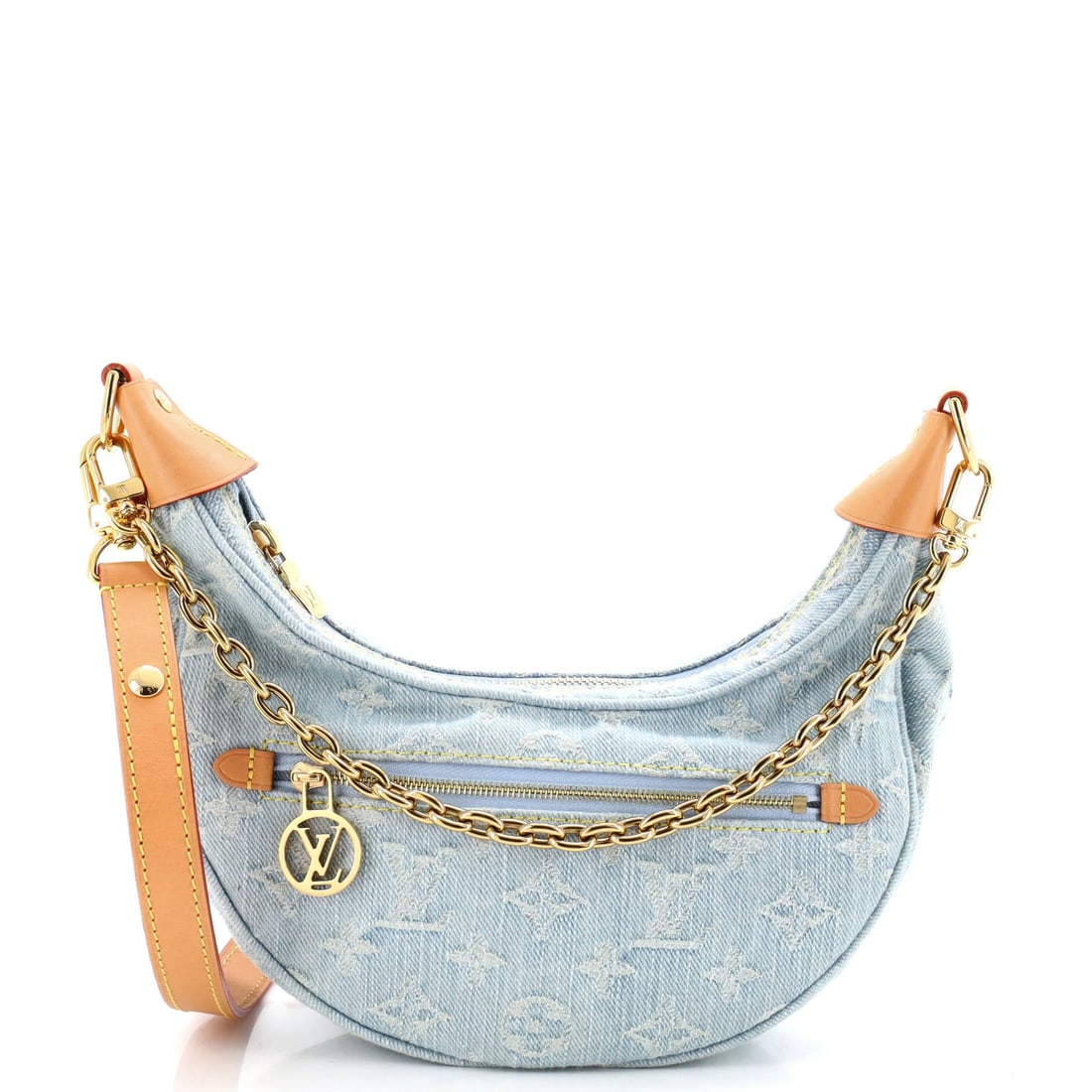 Louis Vuitton Monogram Denim Handbag: Louis Vuitton Monogram Denim Handbag Experience the iconic Louis Vuitton Monogram style in a unique denim twist, with this stunning blue hobo handbag featuring the signature LV monogram pattern on