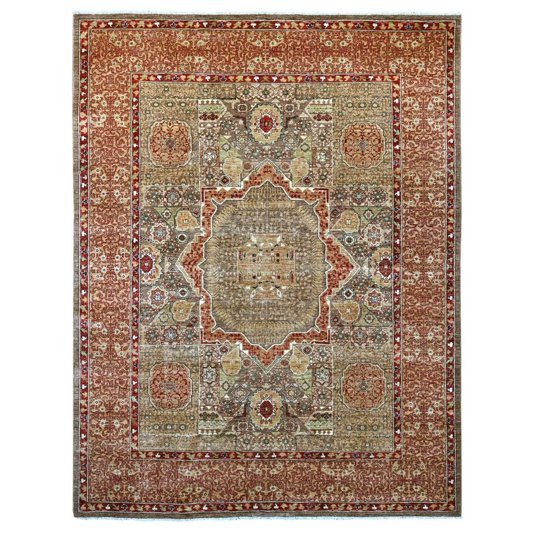 8'x10'1" Brown Mamluk Dynasty Pattern Medallion Design Hand Knotted Wool: 8'x10'1" Brown Mamluk Dynasty Pattern Medallion Design Hand Knotted Wool Experience the rich cultural heritage of Afghanistan with this stunning 8'x10'1" Brown Mamluk Dynasty Pattern Medallion Design