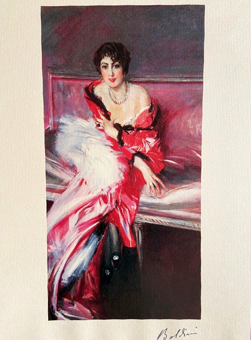 Giovanni Boldini Lithograph Originale Firma Limitata Pubblicata: Giovanni Boldini Lithograph Originale Firma Limitata Pubblicata A rare and exquisite piece of art, Giovanni Boldini's lithograph "Portrait of Madame Juillard in red" is a unique gift from Maestro Bold