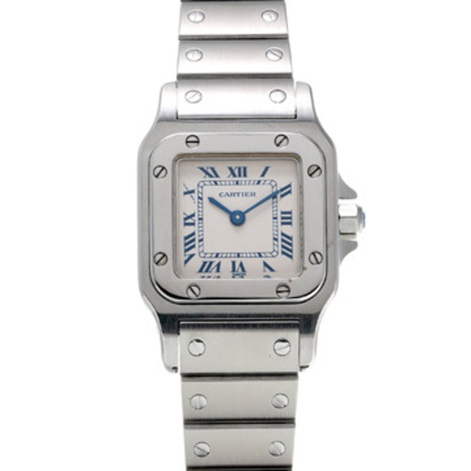 Cartier Wristwatch: Cartier Wristwatch A stunning Cartier wristwatch, crafted from durable stainless steel, boasts a sleek 24mm white dial and adjustable band, making it the perfect accessory for any woman looking to ele