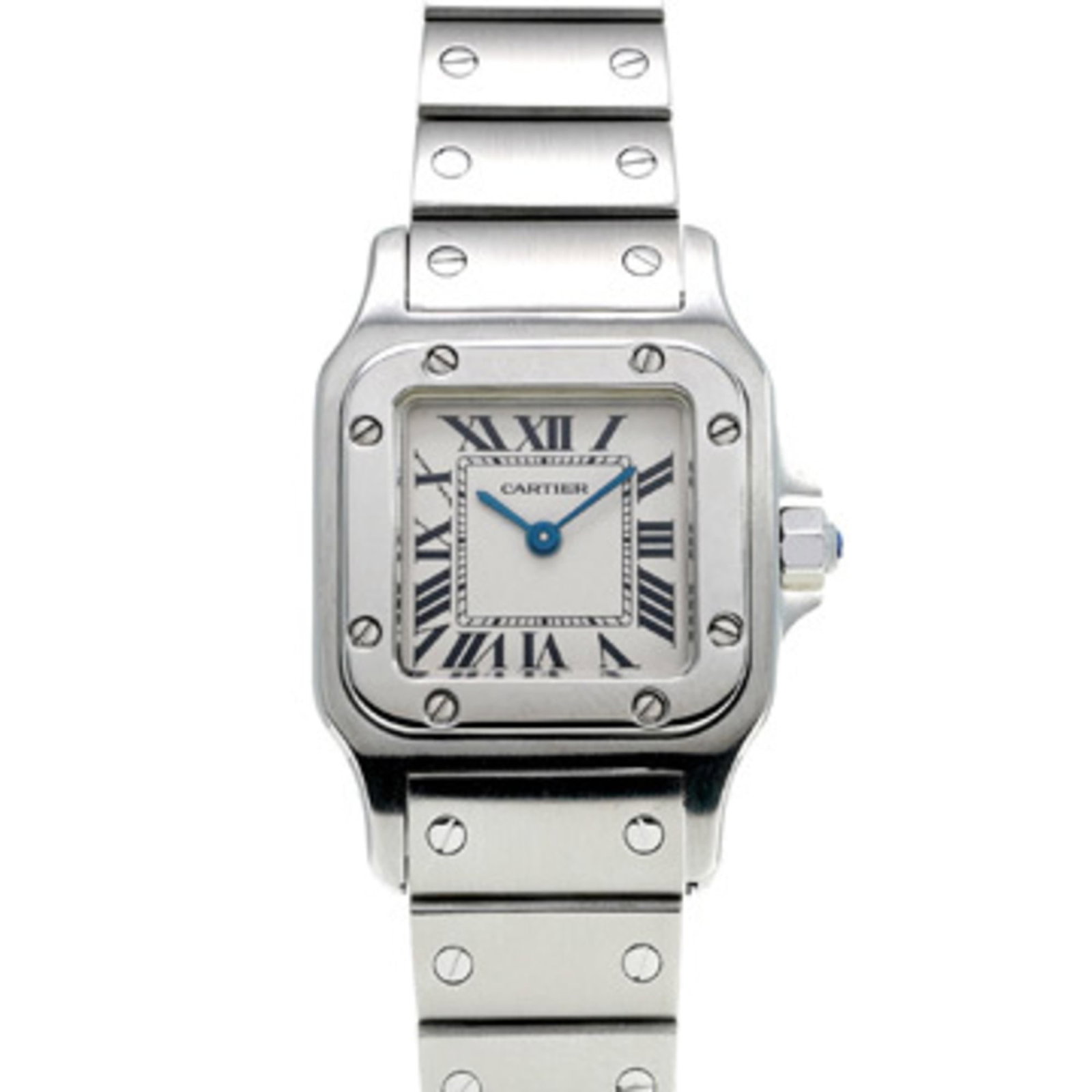 Cartier Wristwatch: Cartier Wristwatch A stunning Cartier wristwatch for the modern woman, boasting a sleek stainless steel case and band that exudes timeless elegance. With its crisp white dial and precise 24mm diameter