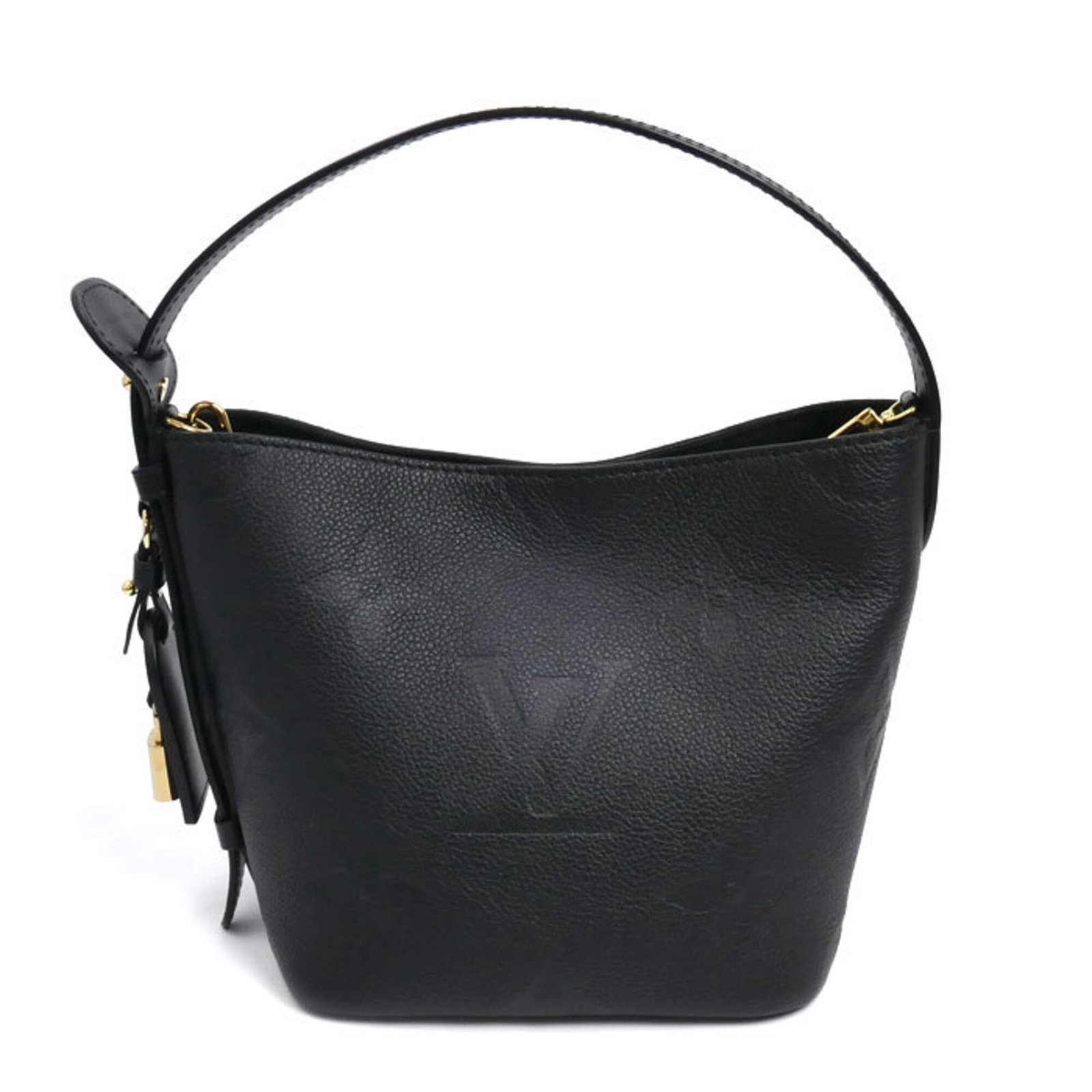 Louis Vuitton handbag with monogram empreinte pouch: Louis Vuitton handbag with monogram empreinte pouch A chic and timeless piece, this Louis Vuitton handbag boasts the iconic monogram empreinte pouch in sleek black, adding an air of sophistication to