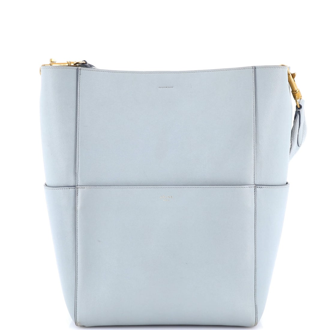 Celine Sangle Seau Bag Calfskin Large: Celine Sangle Seau Bag Calfskin Large Experience the timeless elegance of the Celine Sangle Seau Bag, crafted from rich calfskin leather in a stunning blue hue. With its spacious interior and