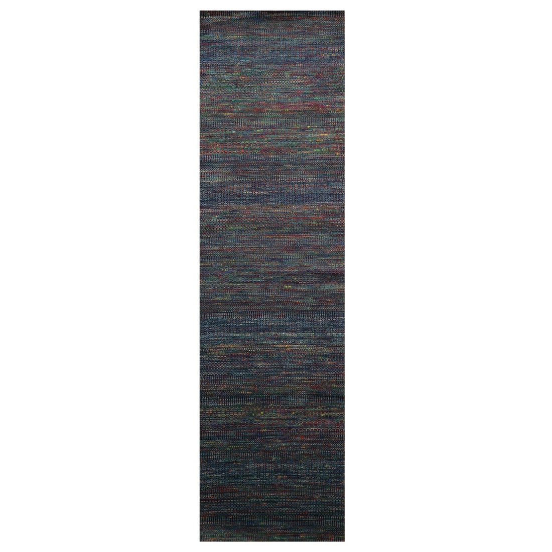 2'9"x10'2" Blue Grass Design Wool and Silk Modern Hand Knotted Runner Rug: 2'9"x10'2" Blue Grass Design Wool and Silk Modern Hand Knotted Runner Rug Experience the beauty of Indian craftsmanship with this stunning Blue Grass Design Wool and Silk Modern Hand Knotted Runner