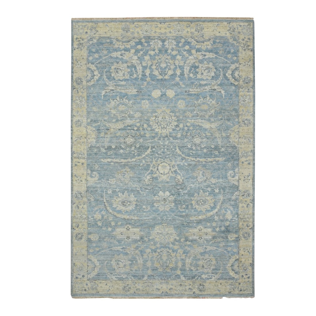 6'x9' Beau Blue Sickle Leaf Design Hand Knotted Wool Rug (1 of 11)