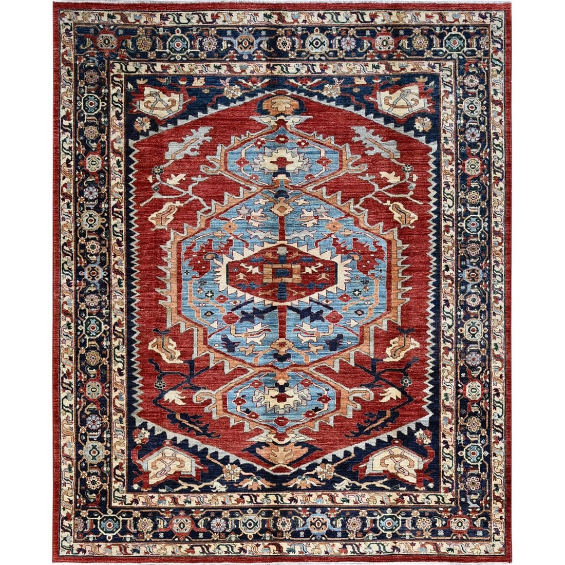 8'1"x9'8" Scarlet Red Peshawar Heris Hand Knotted High Mountain Wool Rug (1 of 12)