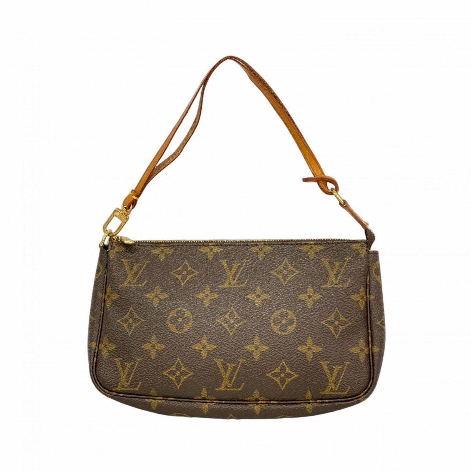 Louis Vuitton pouch: Louis Vuitton pouch A pre-owned Louis Vuitton pouch in rich brown leather, boasting the iconic LV monogram pattern, adds a touch of timeless elegance to any outfit. With its compact size and sturdy co