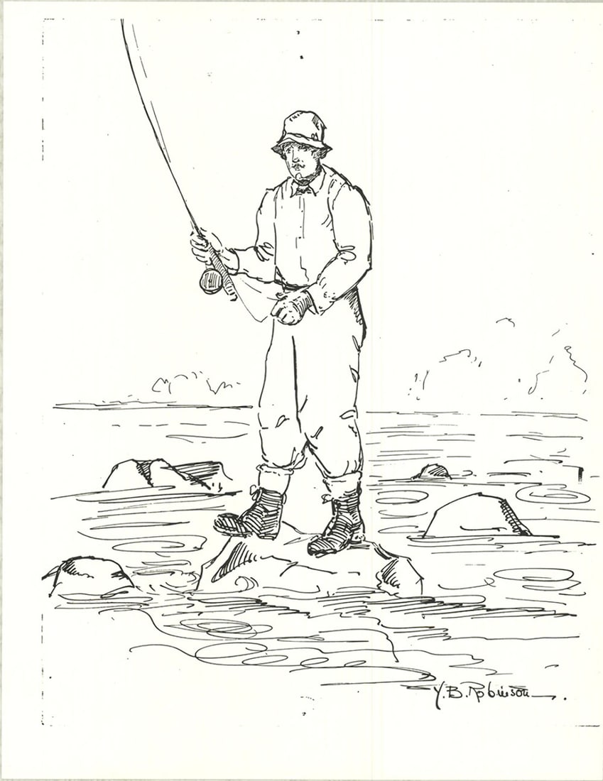YB ROBINSON Fly Fisherman in River 11" x 8.5" Lithograph Contemporary (1 of 4)