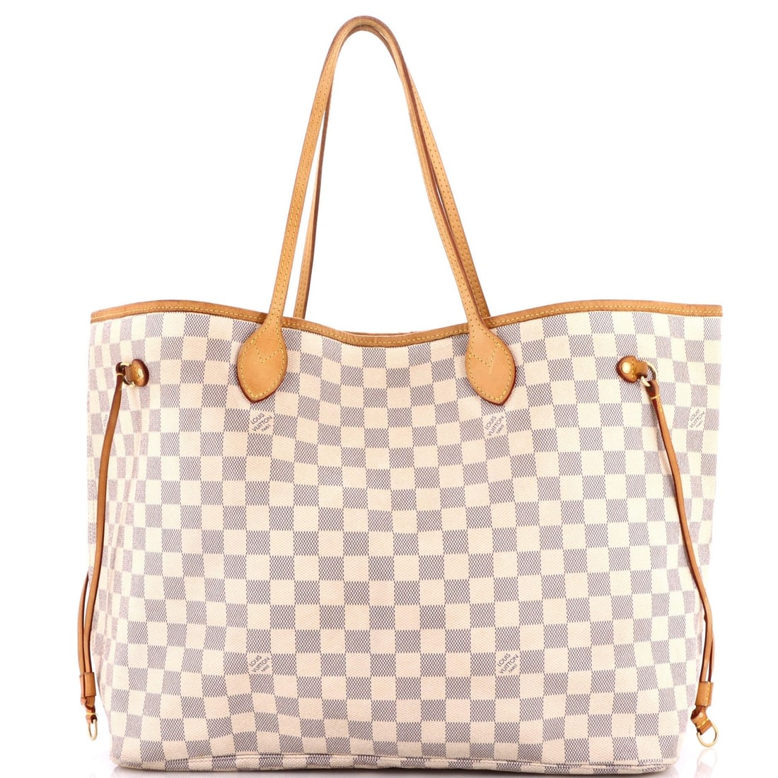 Louis Vuitton Neverfull GM Damier NM Tote: Louis Vuitton Neverfull GM Damier NM Tote A pre-owned Louis Vuitton Neverfull GM Damier NM Tote in pristine white canvas, boasting the iconic monogram pattern and gold hardware, offers a stylish and