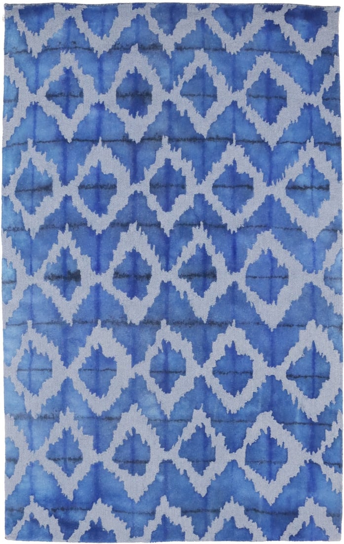 Blue wool carpet hand tufted modern abstract design living room rug 5x8 (1 of 17)
