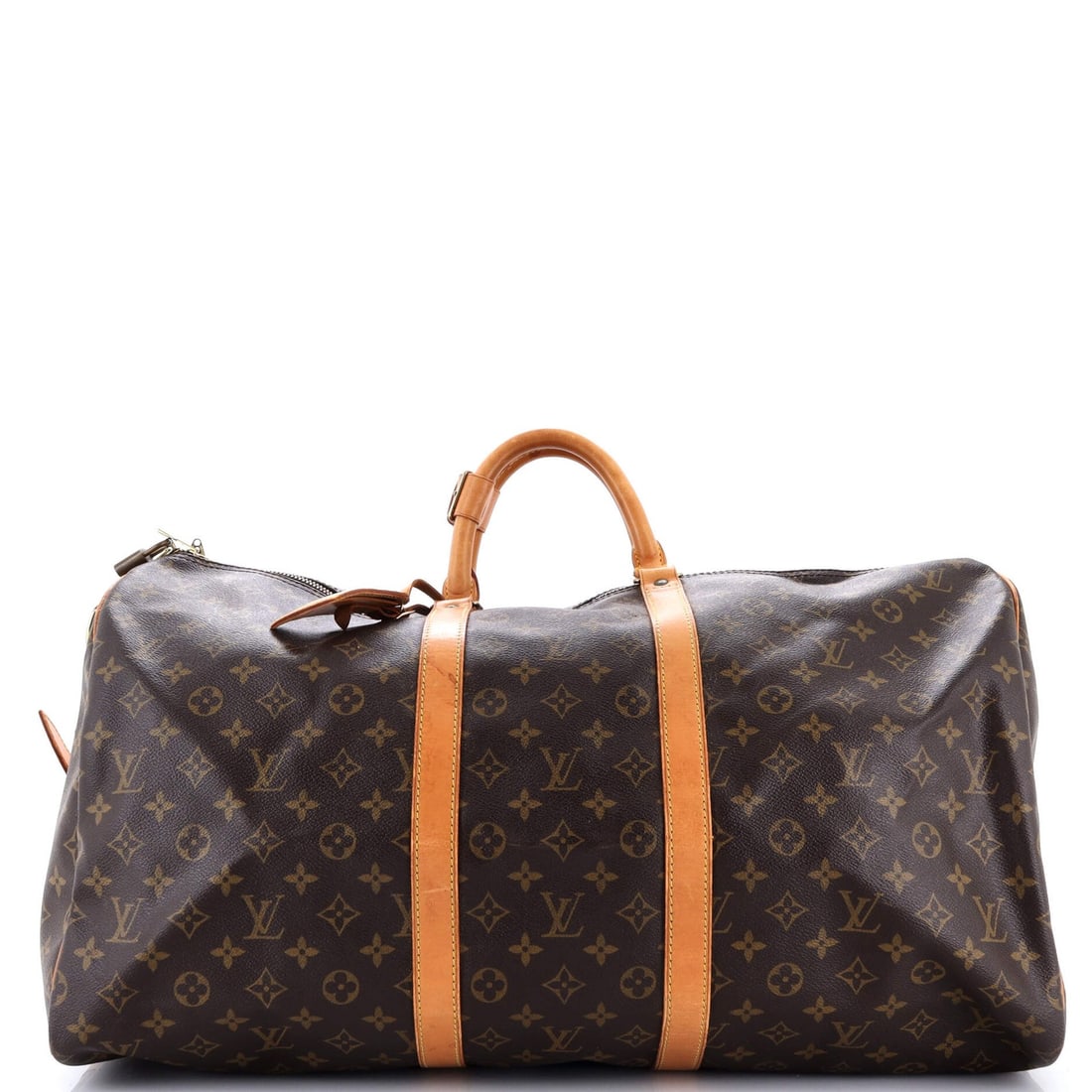 Louis Vuitton 55 Canvas Monogram Keepall Bag Bandouliere: Louis Vuitton 55 Canvas Monogram Keepall Bag Bandouliere Experience the timeless elegance of Louis Vuitton's iconic 55 Canvas Monogram Keepall Bag Bandouliere, boasting a rich brown canvas exterior