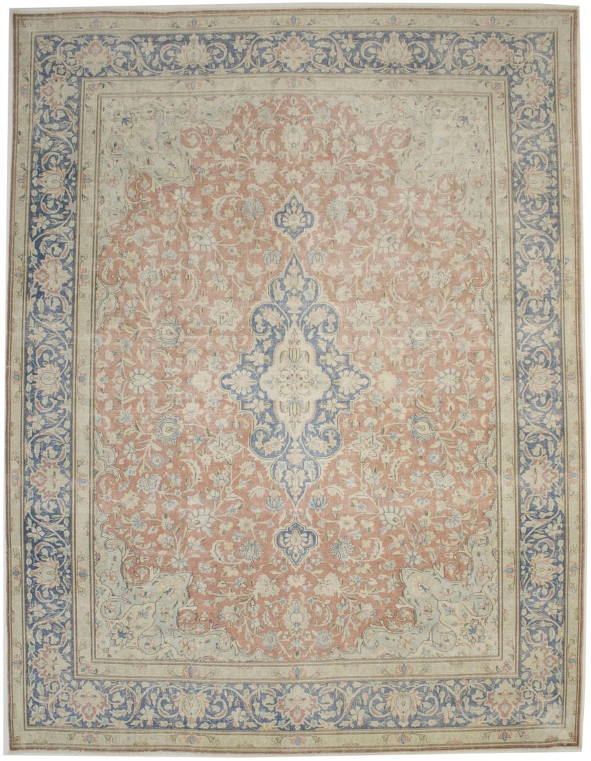 Classic living room carpet in distressed antique orange oriental rug. (1 of 16)