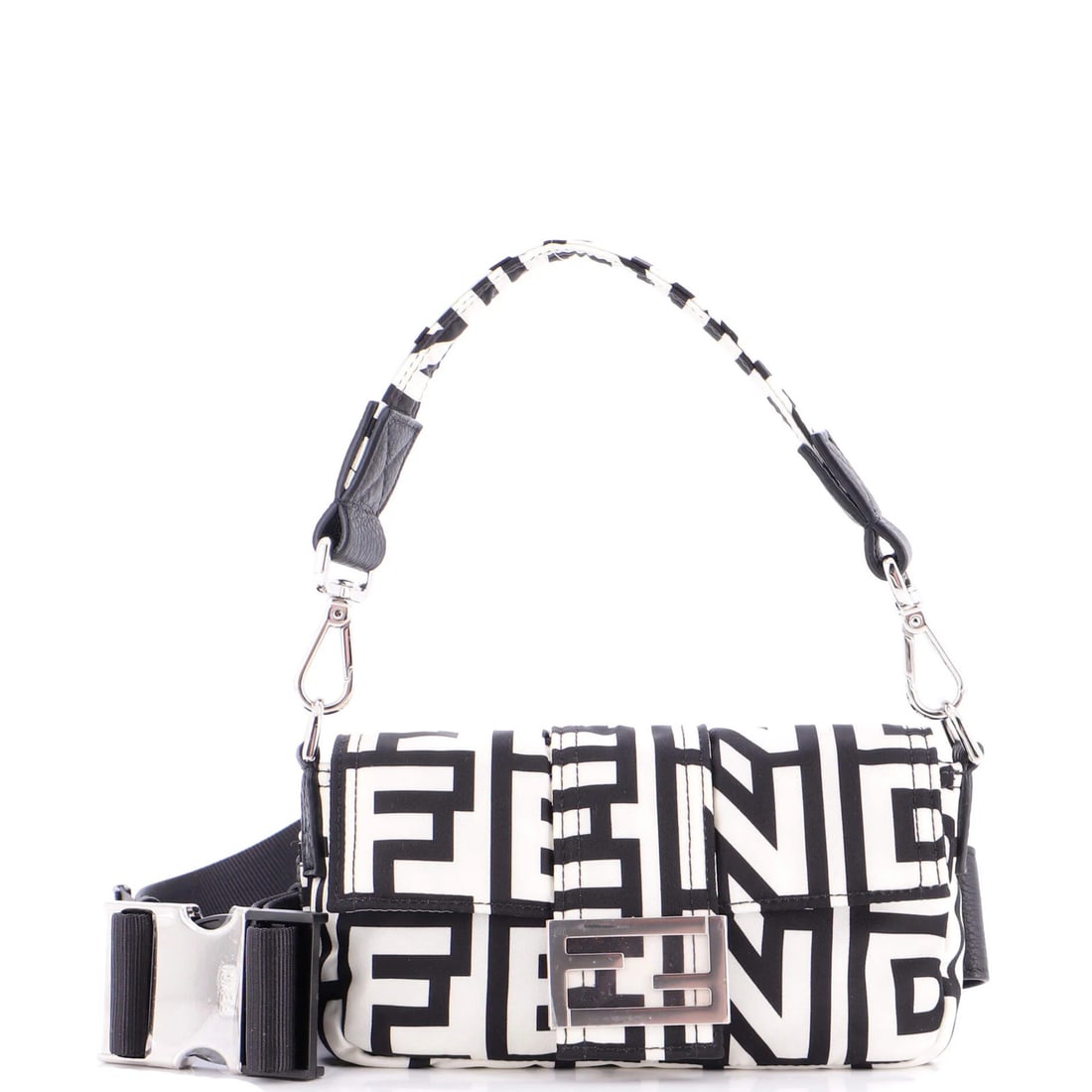 Fendi x Marc Jacobs Baguette is a printed nylon bag.: Fendi x Marc Jacobs Baguette is a printed nylon bag. Elevate your style with the iconic Fendi x Marc Jacobs Baguette, a statement shoulder bag featuring a striking print on high-quality nylon