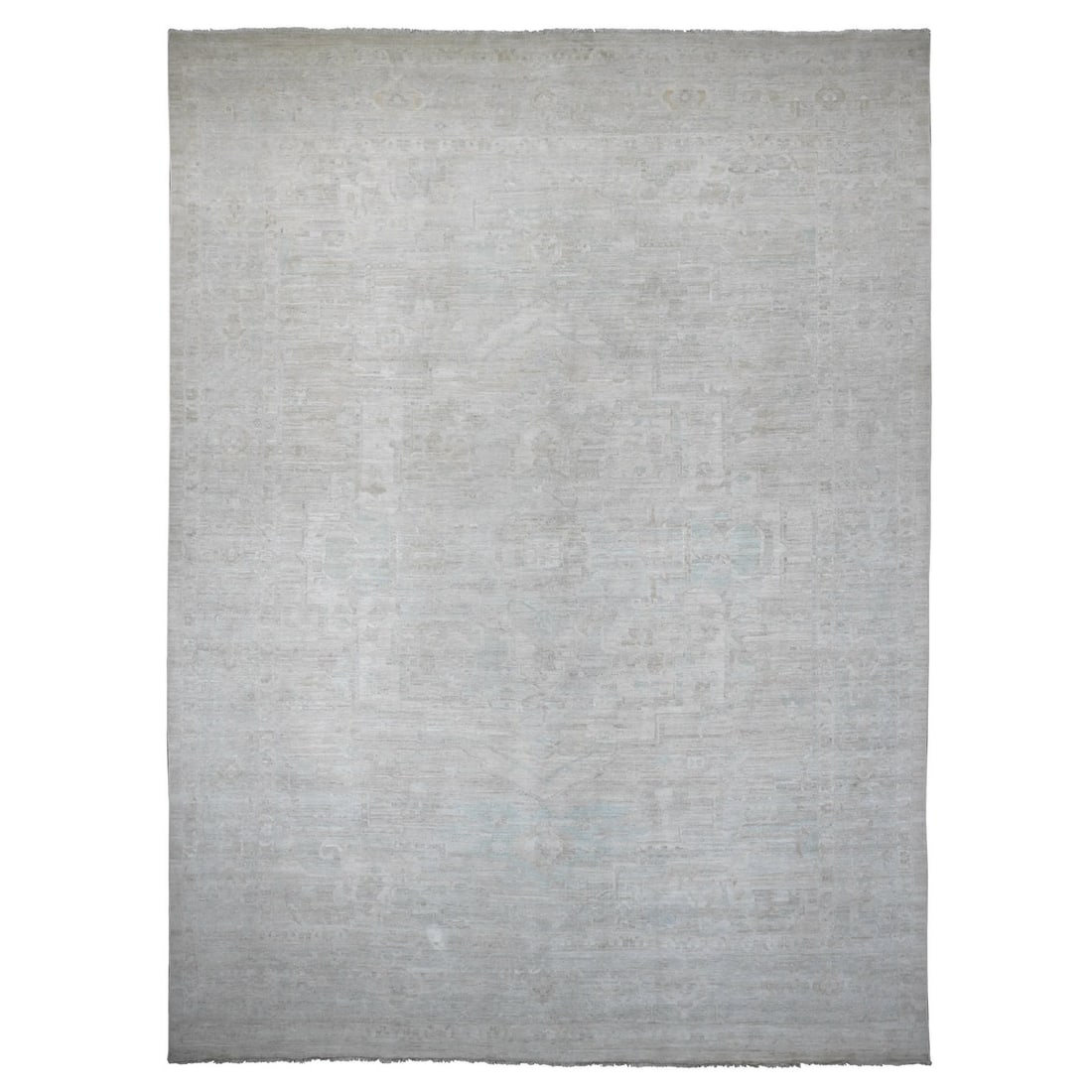 11'5"x15'9" White Washed Seeripe Heris Ghazni Wool Hand Knotted XL Rug: 11'5"x15'9" White Washed Seeripe Heris Ghazni Wool Hand Knotted XL Rug Experience the rich beauty of Afghan craftsmanship with this stunning 11'5"x15'9" white washed Seeripe Heris Ghazni wool hand