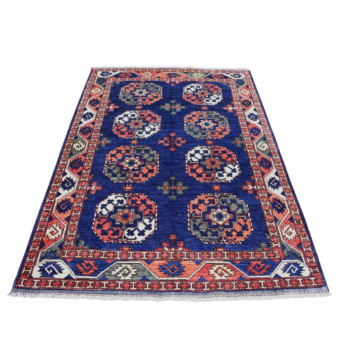 5'1"x6'8" Afghan Ersari Elephant Feet Design Pure Wool Hand Knotted Rug: 5'1"x6'8" Afghan Ersari Elephant Feet Design Pure Wool Hand Knotted Rug Experience the rich heritage of Afghanistan in this stunning 5'1"x6'8" hand-knotted wool rug, boasting an intricate elephant