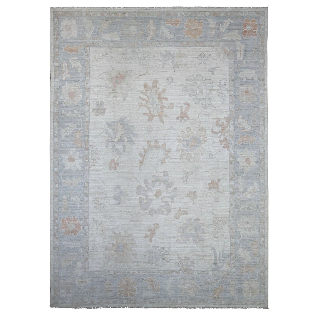 10'x13'9" Ivory Afghan Angora Oushak Leaf Design Hand Knotted Wool Rug: 10'x13'9" Ivory Afghan Angora Oushak Leaf Design Hand Knotted Wool Rug Experience the timeless beauty of traditional Afghan craftsmanship with this stunning 10'x13'9" Ivory Oushak Leaf Design Hand