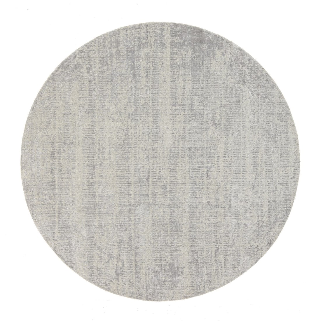 8'10"x8'10" Gray Fine Jacquard Wool and Silk Hand Loomed Round Rug: 8'10"x8'10" Gray Fine Jacquard Wool and Silk Hand Loomed Round Rug Experience the timeless elegance of handloomed craftsmanship with this stunning 8'10"x8'10" gray fine wool and silk round rug,