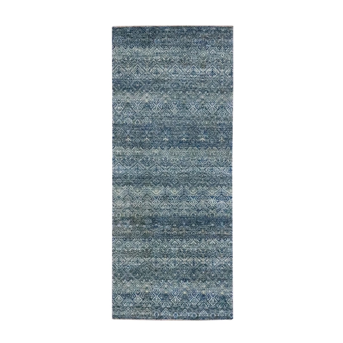 Hand Knotted Runner Rug 2'6"x6'1" Ocean Blue Kohinoor Herat Pattern Wool (1 of 7)