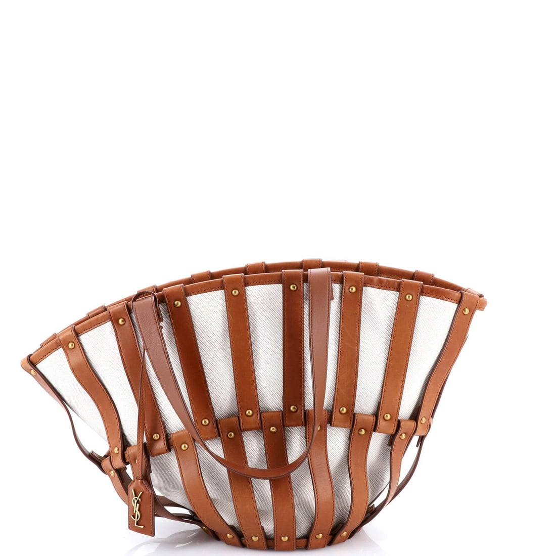 Leather Saint Laurent Beatrix Panier Cut Out Canvas Tote (1 of 6)