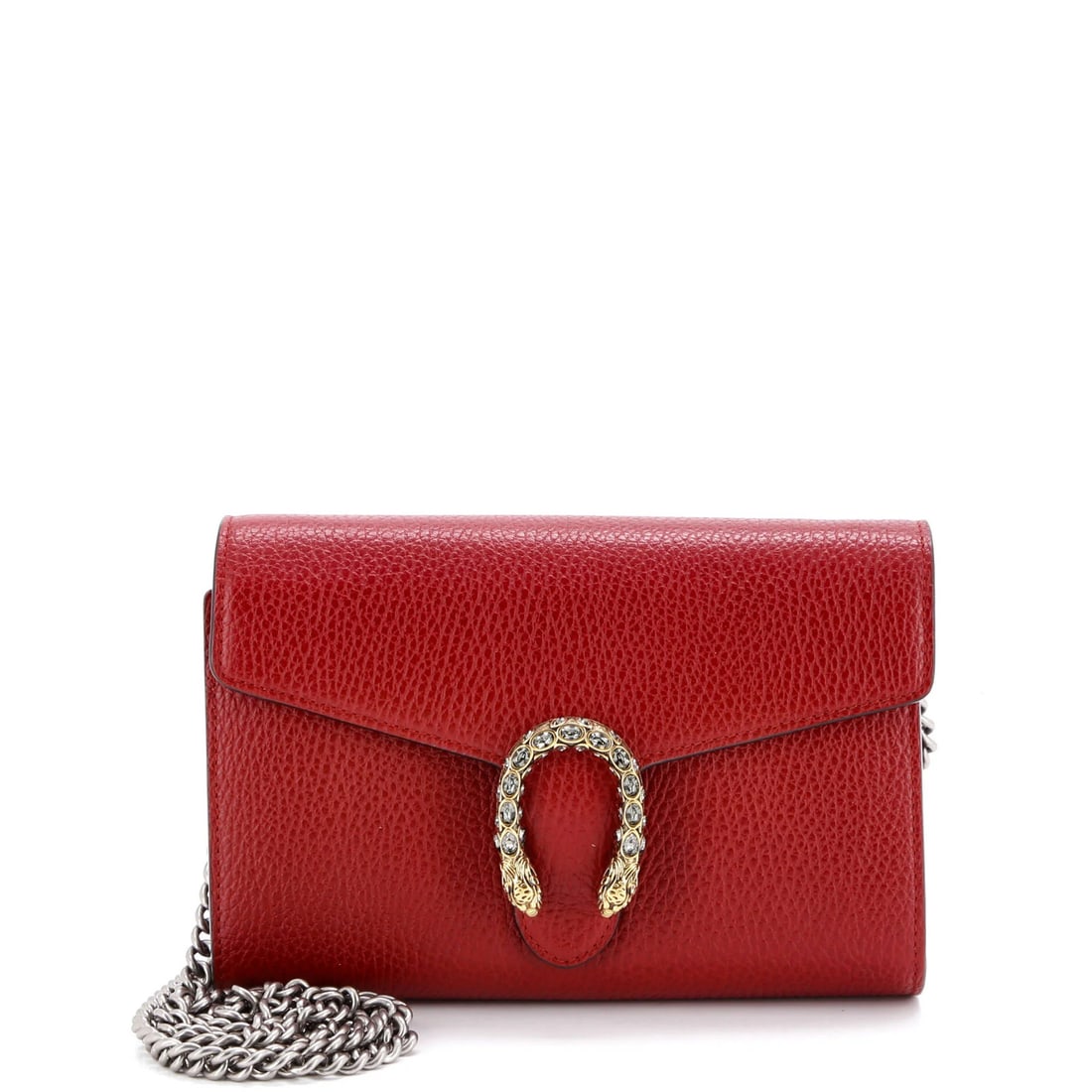 Gucci Small Chain Wallet Leather with Embellished Detail: Gucci Small Chain Wallet Leather with Embellished Detail Elevate your everyday style with the iconic Gucci Dionysus Chain Wallet Leather, boasting a sleek small size and bold red exterior that makes