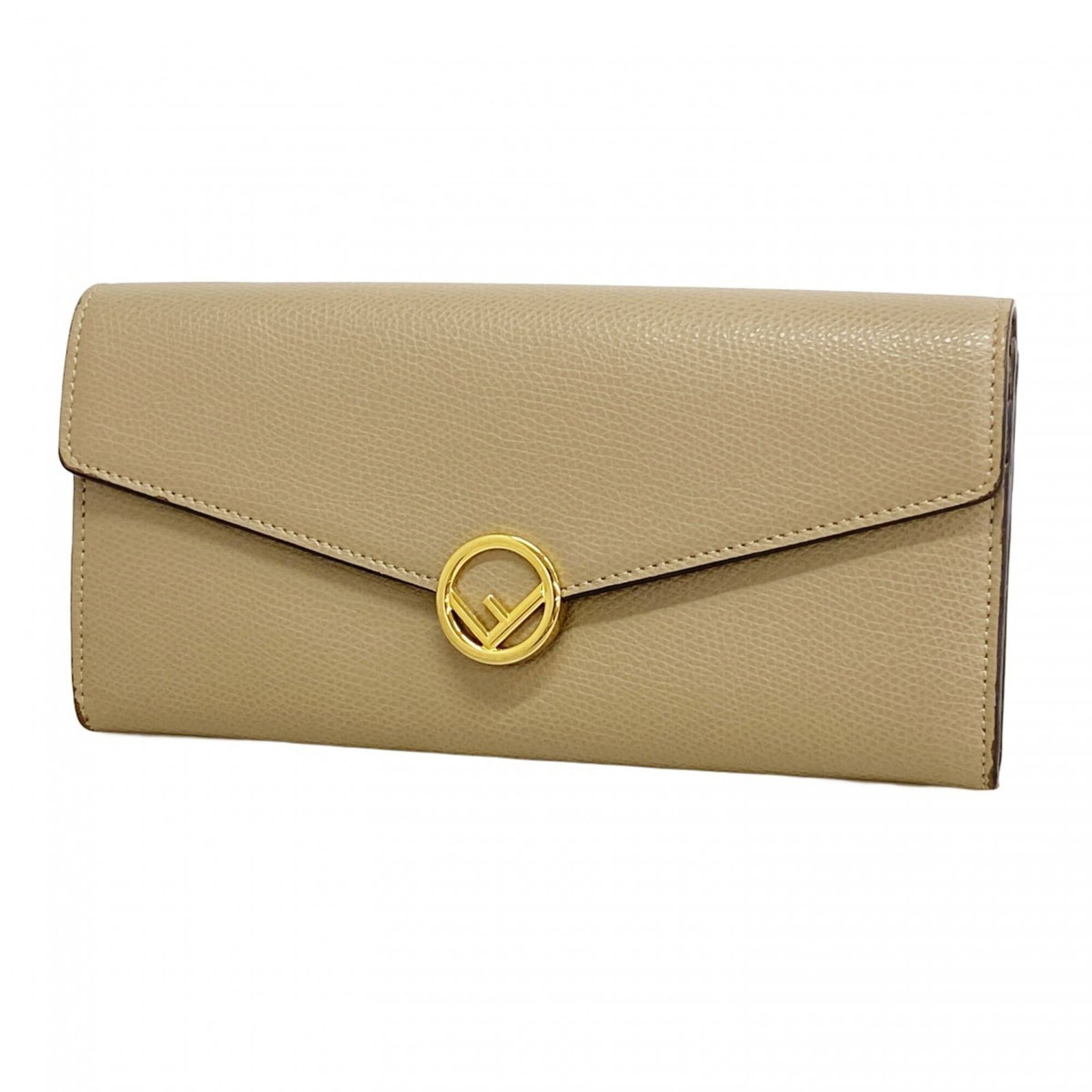 Fendi long leather bi-fold wallet: Fendi long leather bi-fold wallet A luxurious Fendi long bi-fold wallet in a rich grayish hue, boasting sleek lines and premium leather construction that exudes sophistication and elegance. With its c