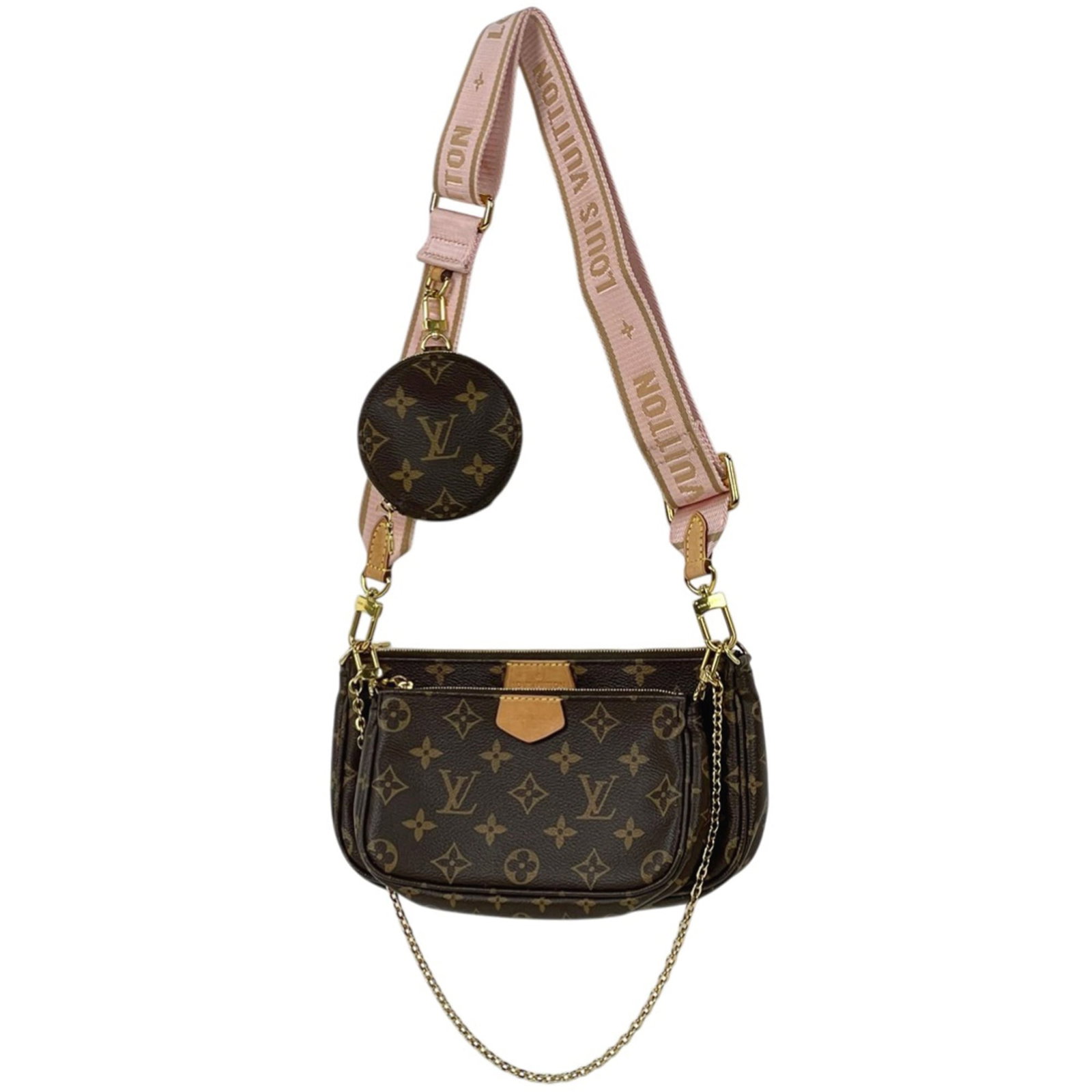 Monogram shoulder bag from Louis Vuitton.: Monogram shoulder bag from Louis Vuitton. Elevate your daily style with the iconic Louis Vuitton Monogram shoulder bag, boasting the signature brown and rose Clair monogram pattern on its luxurious