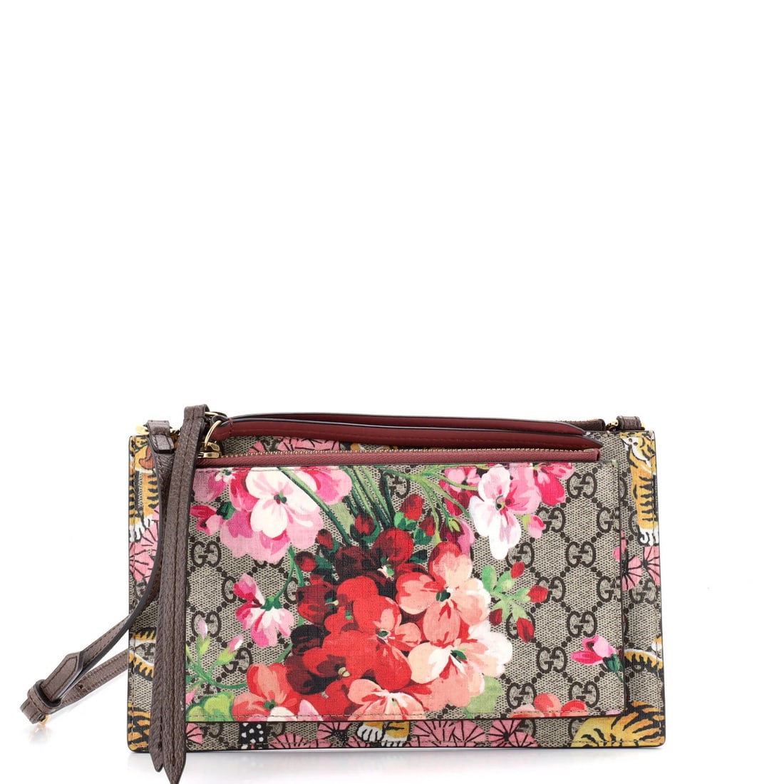 Gucci GG Coated Canvas Bengal Print Crossbody Bag with Double Zip Pouch.: Gucci GG Coated Canvas Bengal Print Crossbody Bag with Double Zip Pouch. Elevate your everyday style with the iconic Gucci GG Coated Canvas Bengal Print Crossbody Bag. This chic, small bag boasts a