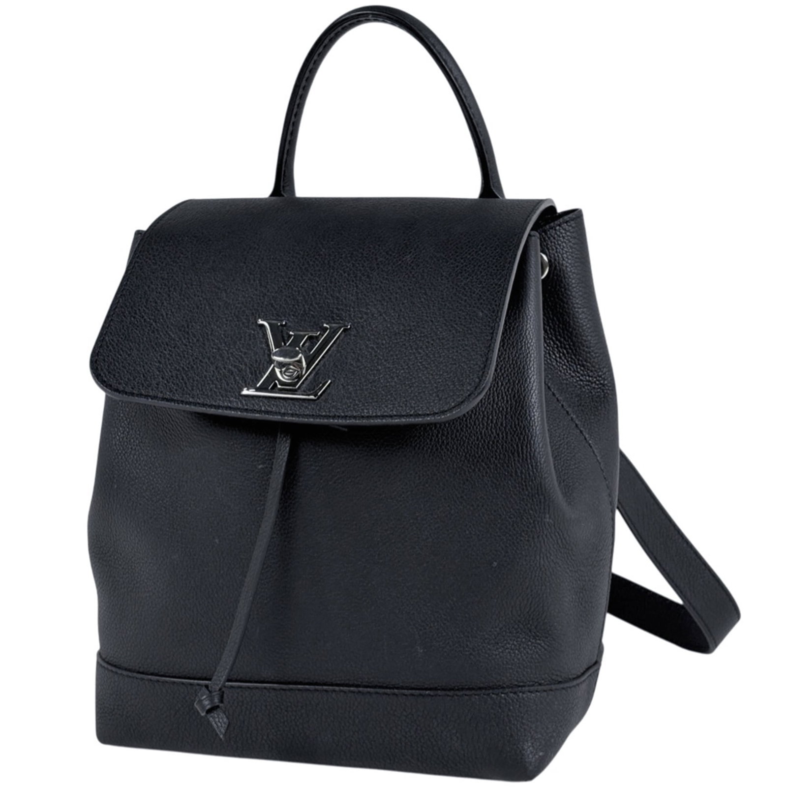 Louis Vuitton Leather Handbag: Louis Vuitton Leather Handbag A timeless and sophisticated Louis Vuitton leather handbag in sleek black, perfect for adding an air of elegance to any outfit. With its spacious open interior pocket
