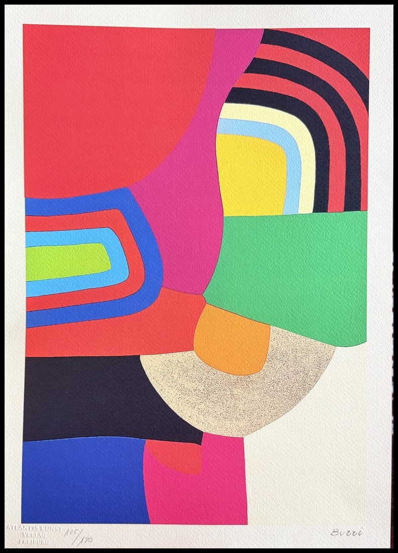 Alberto Burri lithograph numbered.: Alberto Burri lithograph numbered. A rare opportunity to own a piece of art history, this 1978 Alberto Burri lithograph is one of only 180 prints produced by Atlantis Verlag in Freiburg. Featuring