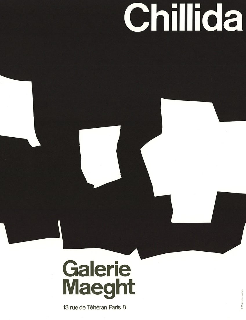 EDUARDO CHILLIDA Galerie Maeght 25.5" x 20" Lithograph 1968 Abstract Black & Whi: EDUARDO CHILLIDA Galerie Maeght 25.5" x 20" Lithograph 1968 Abstract Black & Whi Eduardo Chillida's 1968 lithograph, Galerie Maeght, is a striking example of modern abstract art. Printed in high-quali