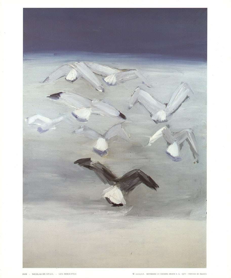 NICOLAS DE STAEL Seagulls 11.25" x 9.25" Poster 1977 Impressionism Black & White (1 of 1)
