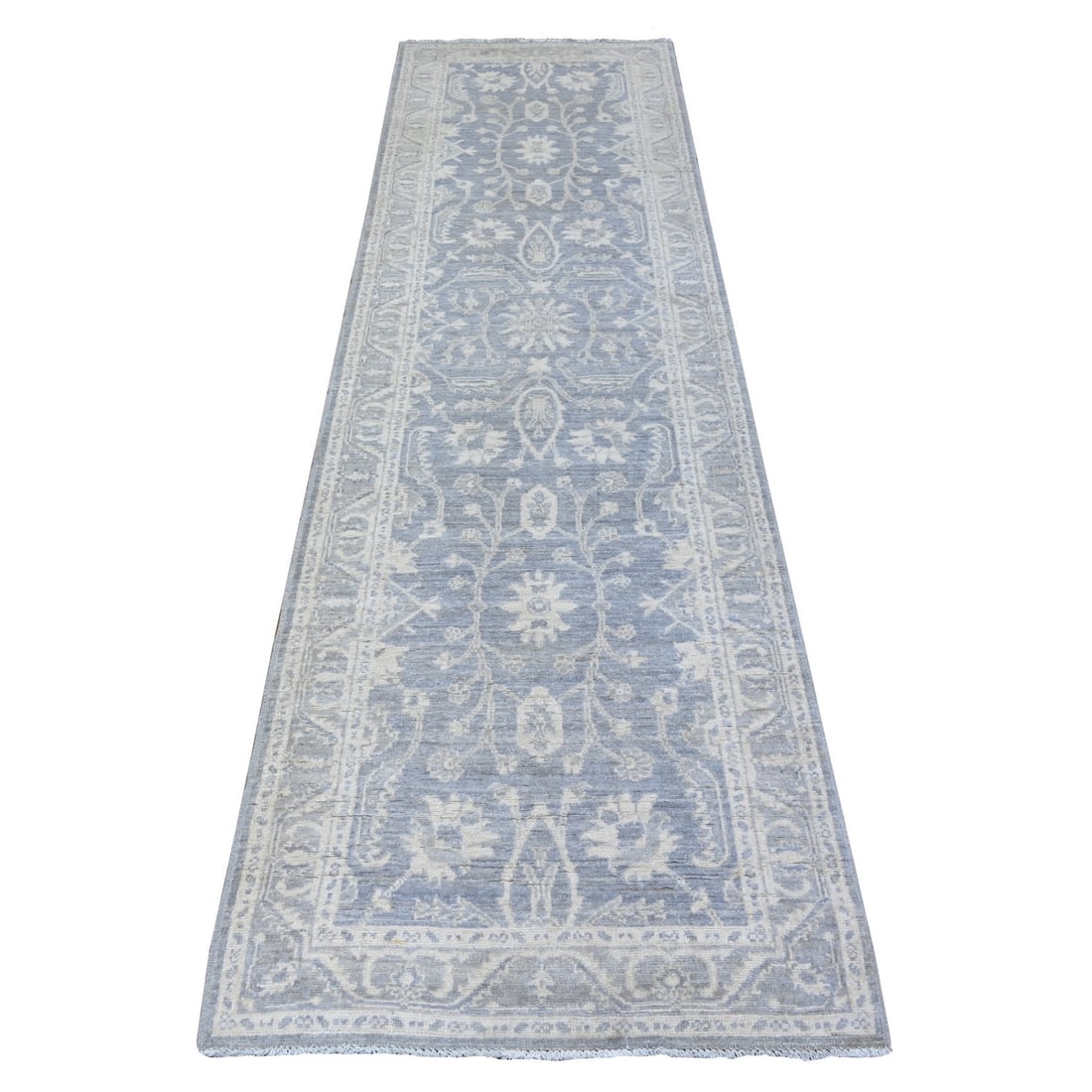 2'10"x9'9" Cadet Gray White Wash Peshawar Hand Knotted Wool Runner Rug (1 of 6)