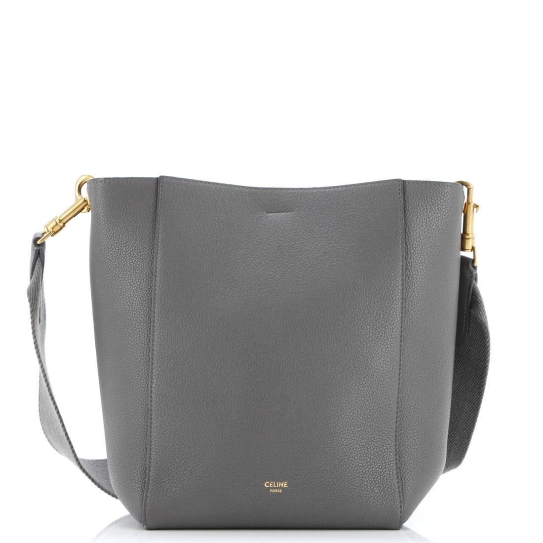 Celine Sangle Seau Bag Calfskin Small: Celine Sangle Seau Bag Calfskin Small Experience the timeless elegance of the Celine Sangle Seau Bag, crafted from rich calfskin leather in a sophisticated gray hue. With its sleek shoulder design and