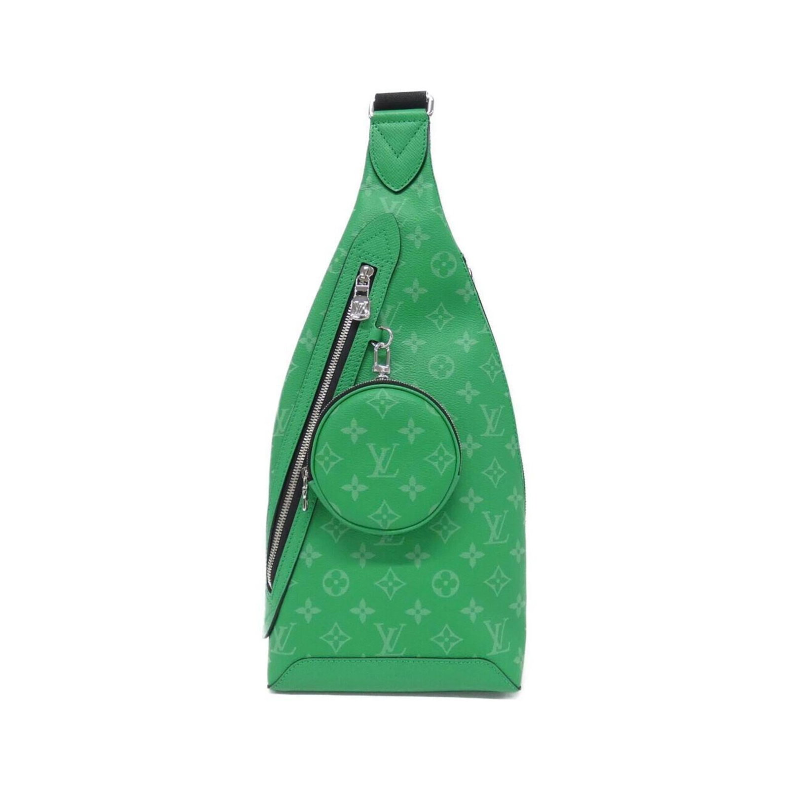 Louis Vuitton Coated Canvas Leather Handbag: Louis Vuitton Coated Canvas Leather Handbag A stylish and versatile Louis Vuitton handbag, this coated canvas leather bag boasts a sleek green hue and premium calfskin details. With its classic