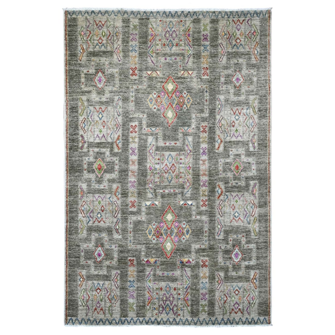 5'8"x8'10" Gray Moroccan Berber Influence Pattern Wool Hand Knotted Rug (1 of 6)