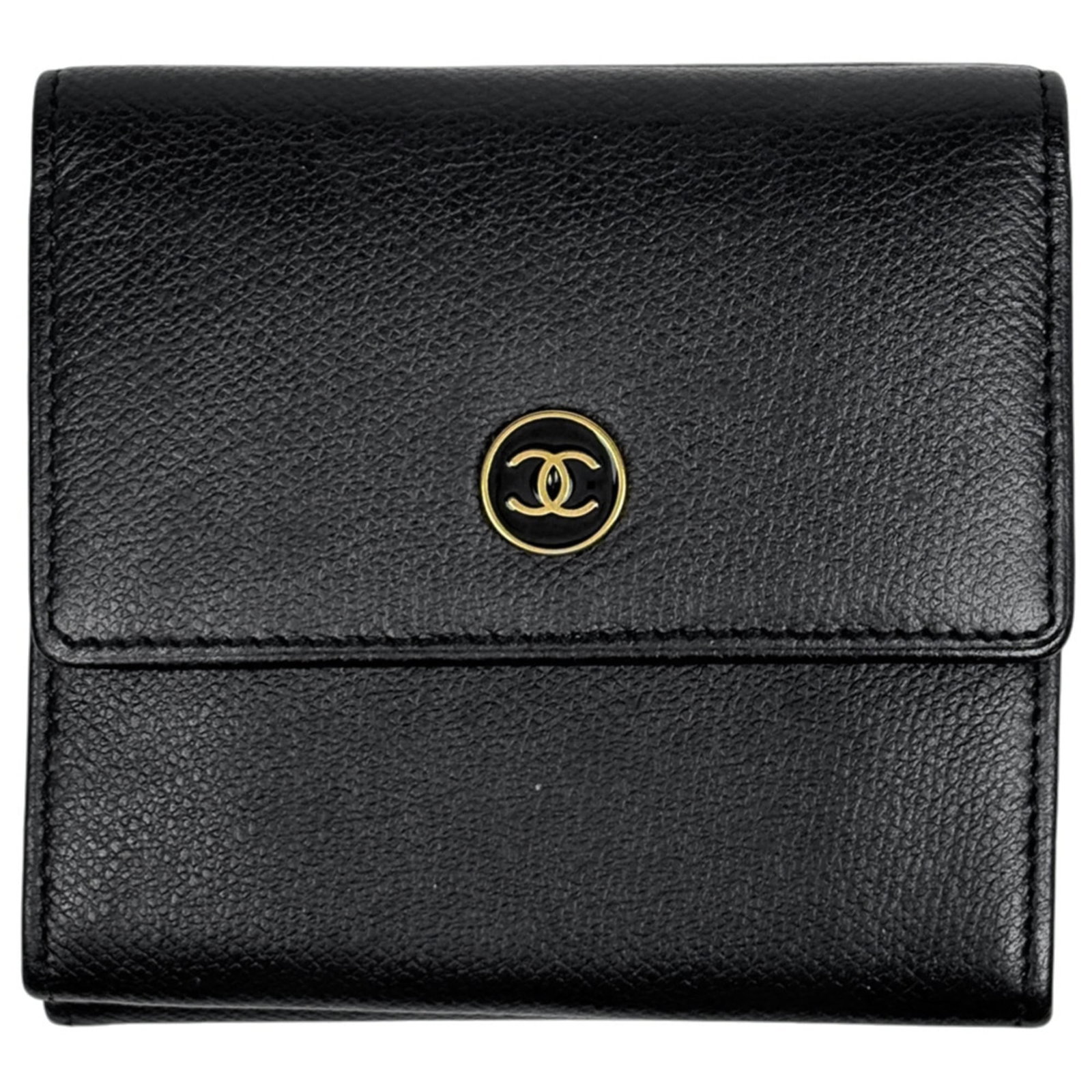 Chanel Wallet (Tri-Fold) Leather: Chanel Wallet (Tri-Fold) Leather A timeless and sophisticated accessory for the modern woman, this Chanel tri-fold wallet boasts sleek black leather and classic design that exudes elegance. With its