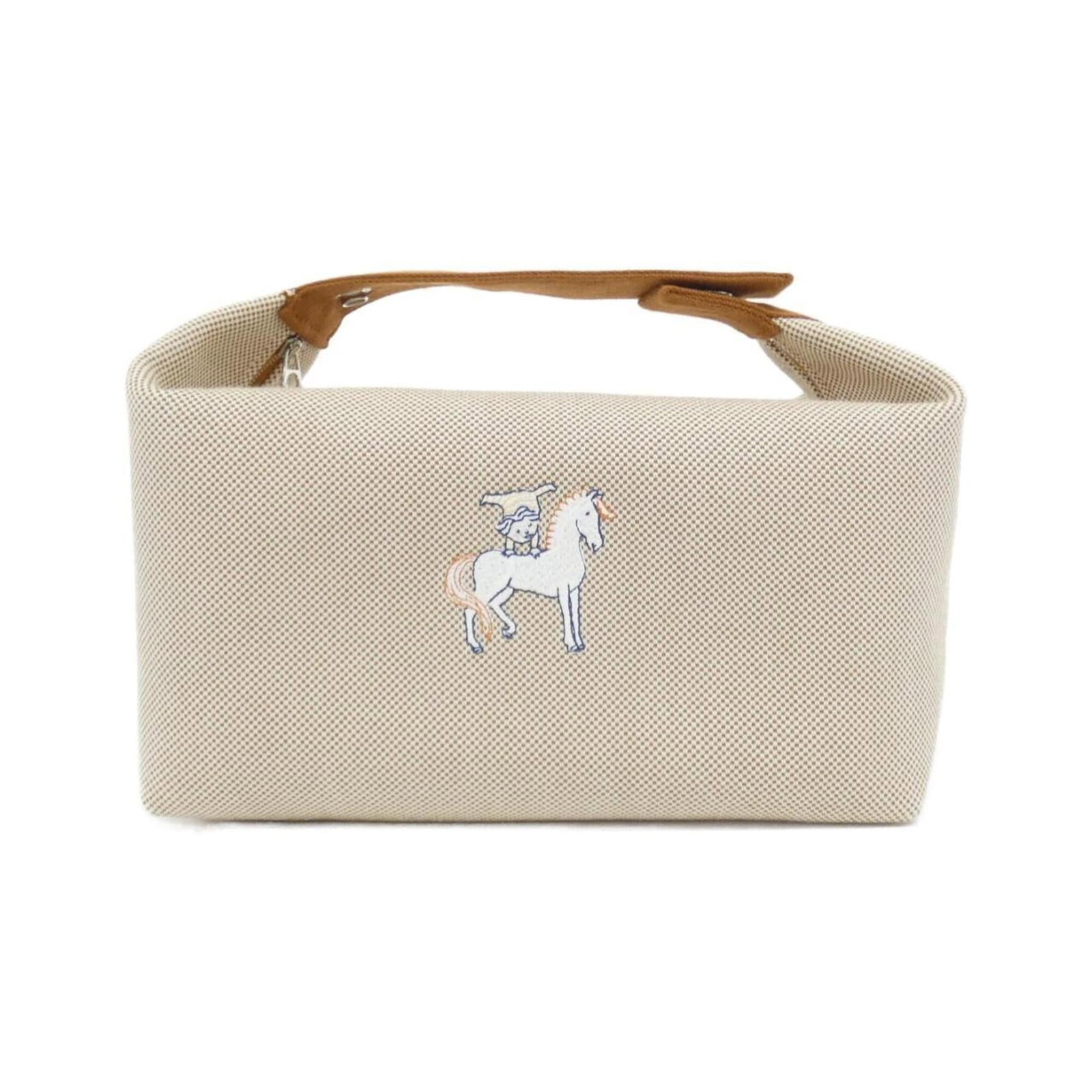 Hermes Handbag, Pouch Toile H: Hermes Handbag, Pouch Toile H A rare opportunity to own a pre-owned Hermes Toile H Pouch, boasting the iconic brand's signature Beige and Biscuit color combination. In excellent condition with only mi